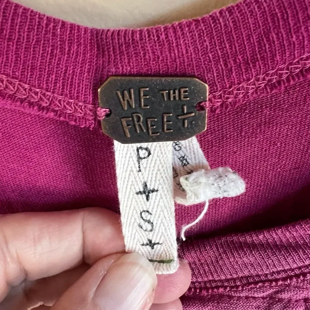 Free People Womens First Love Lace Up‎ Top Bohemian Pink Size Small Oversized